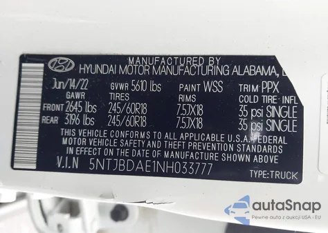 2022 Hyundai Santa Cruz Sel из США, поврежденный, VIN 5NTJBDAE1NH033777